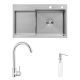 Комплект кухонна мийка Kroner Gebürstet-7848RHM + змішувач Edelstahl Klassisch-ESG035 + дозатор Spender-016