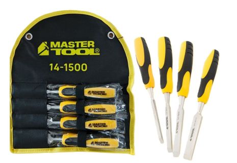 Стамески ударные с двухкомпонентными ручками 6/12/18/24 мм CrV набор 4 шт в чехле MASTERTOOL 14-1500