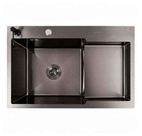 Кухонная мойка Valeso Handmade CM 78×50C L с углублённой полкой, PVD чёрная