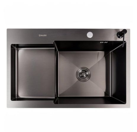 Кухонная мойка из нержавейки CM 78*50C R VALESO Handmade PVD черная с углубленной полкой (3,0/0,8)