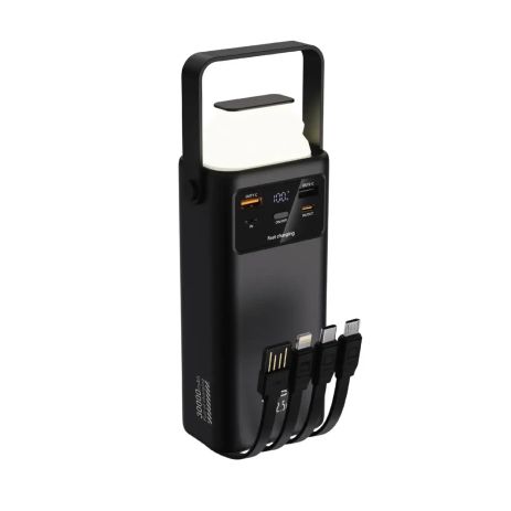 Повербанк ACL PW-112 PD 20W + QC3.0 22.5W 2xUSB+ Type-C in/out+ lightning, вбудовані кабелі, дисплей, ліхтар, 30000 mAh Black