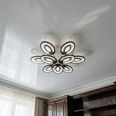 Люстра светодиодная в зал с подсветкой Diasha 176W до 30 м² цвет Черный 2528/6+3BK 3col dim