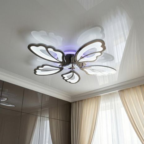 Люстра в спальню 3 режима с пультом Diasha 80W до 18 м² цвет Хром 8166/5HR 3col dim