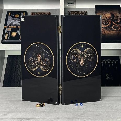 Нарды стеклянные в сочетании с деревом знак зодиака Овен 50 см/60 см 600