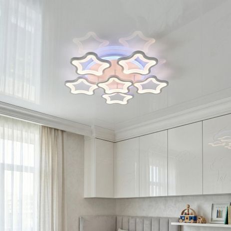 Люстра в детскую с листочками Diasha 95W до 20 м² цвет Белый 1660/5+1WH 3col dim