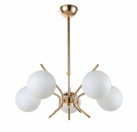 Люстра потолочная на 5 плафонов VALESO 515-5 для гостиной и спальни металлическая золото