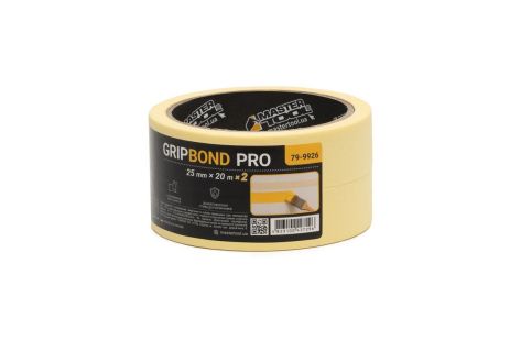 Стрічка малярська універсальна GripBond Pro 25 мм×20 м 2 шт жовта MASTERTOOL 79-9926