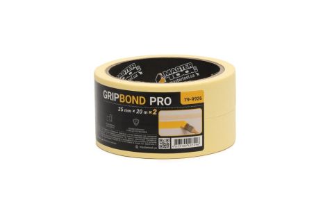 Лента малярная универсальная GripBond Pro 25 мм×20 м 2 шт желтая MASTERTOOL 79-9926