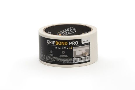 Стрічка малярська універсальна GripBond Pro 25 мм×20 м 2 шт біла MASTERTOOL 79-9881