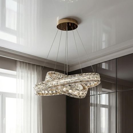 Люстра хрусталь LED подвесная Diasha 54W до 12 м² цвет Золото 7896/600+400S-gold