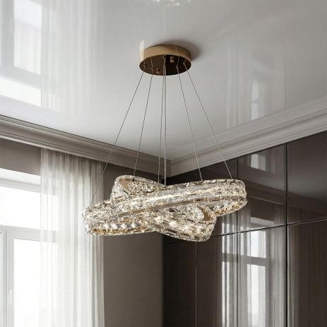 Люстра хрусталь LED подвесная Diasha 54W до 12 м² цвет Золото 7896/600+400S-gold