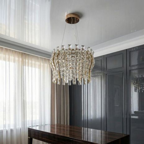 Люстра светодиодная хрусталь в столовую Diasha 46W до 10 м² цвет Золото 3038/400SGD