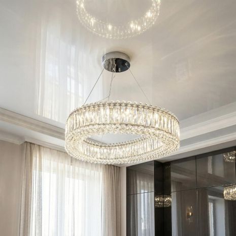 Хрустальная люстра на тросах в гостиную Diasha 68W до 16 м² цвет Хром 7930/800x550CH