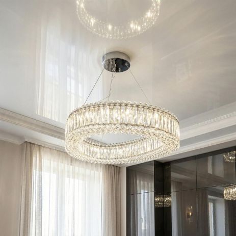 Хрустальная люстра на тросах в гостиную Diasha 68W до 16 м² цвет Хром 7930/800x550CH