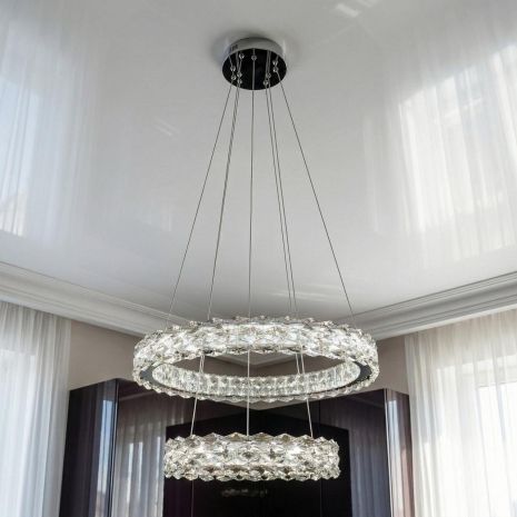 Люстра подвесная с хрусталем в кухню Diasha 54W до 12 м² цвет Хром 7895/600+400CH