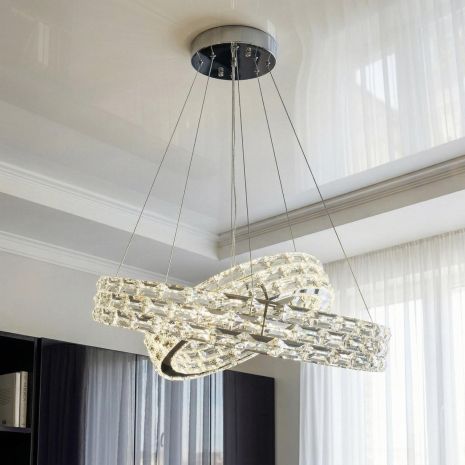 Люстра хрустальная подвесная LED Diasha 54W до 12 м² цвет Хром 7896/600+400CH