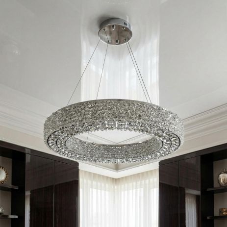 Люстра лед хрустальная подвесная Diasha 55W до 12 м² цвет Хром 7932/600CH