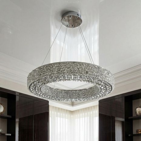 Люстра лед хрустальная подвесная Diasha 55W до 12 м² цвет Хром 7932/600CH