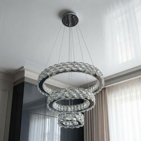 Лед люстра хрустальная в кухню Diasha 70W до 16 м² цвет Хром 7895/600+400+200CH