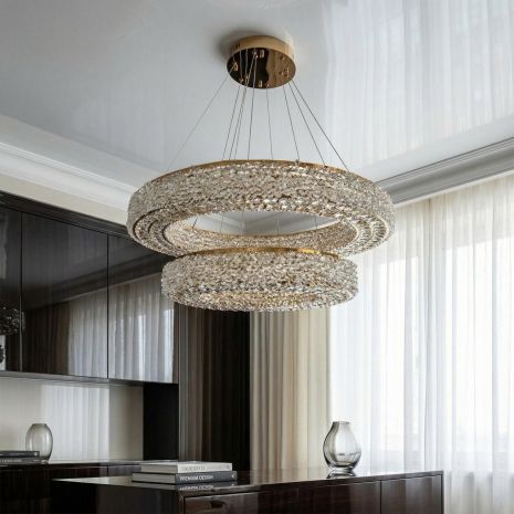 Светодиодная люстра с хрусталем Diasha 126W до 20 м² цвет Золото 7932/800+500S-gold