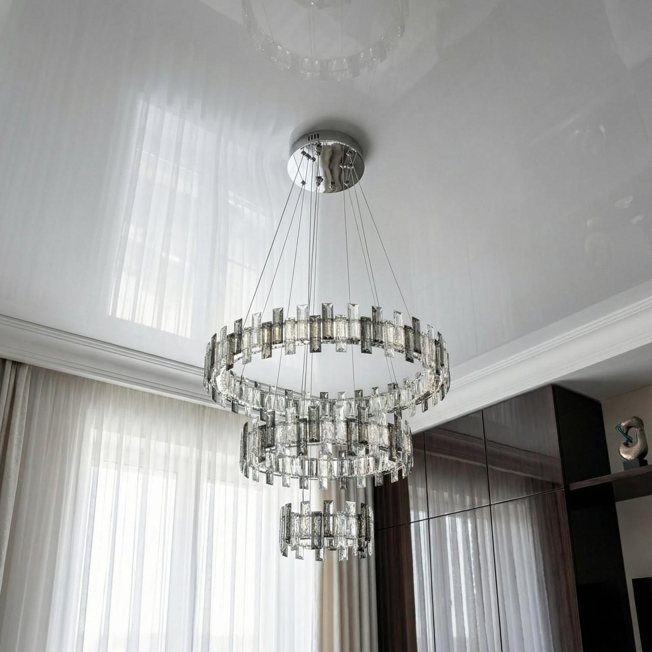 Люстра LED хрустальная в холл Diasha 70W до 16 м² цвет Хром 7963/600+400+200CH Люстра LED хрустальная в холл Diasha 70W до 16 м² цвет Хром 7963/600+400+200CH