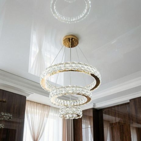 Лед люстра с хрусталем в столовую Diasha 70W до 16 м² цвет Золото 7895/600+400+200S-gold