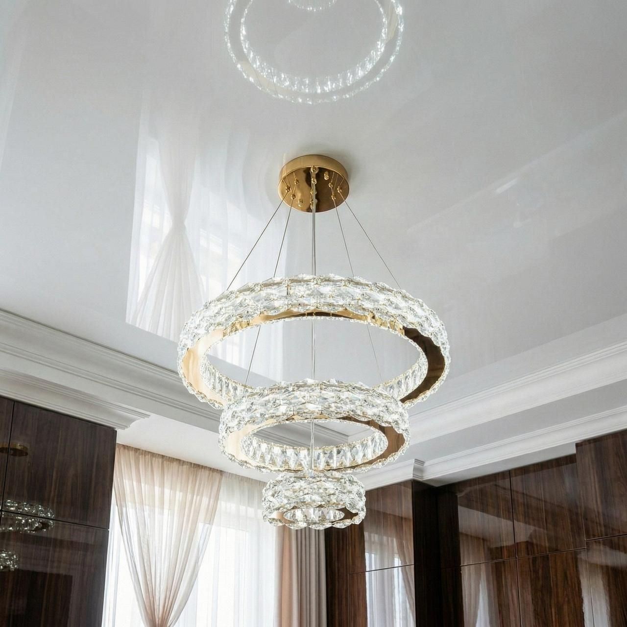 Лед люстра с хрусталем в столовую Diasha 70W до 16 м² цвет Золото 7895/600+400+200S-gold Лед люстра с хрусталем в столовую Diasha 70W до 16 м² цвет Золото 7895/600+400+200S-gold