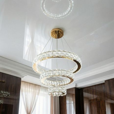 Лед люстра с хрусталем в столовую Diasha 70W до 16 м² цвет Золото 7895/600+400+200S-gold