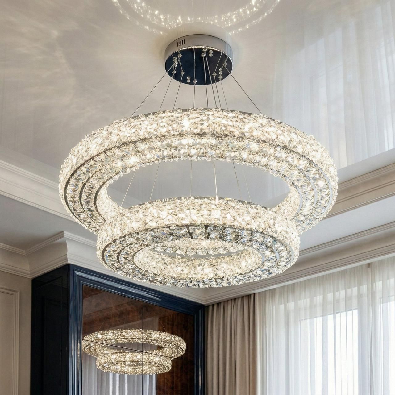 Люстра в гостиную хрусталь подвесная Diasha 126W до 20 м² цвет Хром 7932/800+500CH Люстра в гостиную хрусталь подвесная Diasha 126W до 20 м² цвет Хром 7932/800+500CH