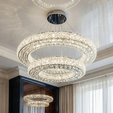 Люстра в гостиную хрусталь подвесная Diasha 126W до 20 м² цвет Хром 7932/800+500CH