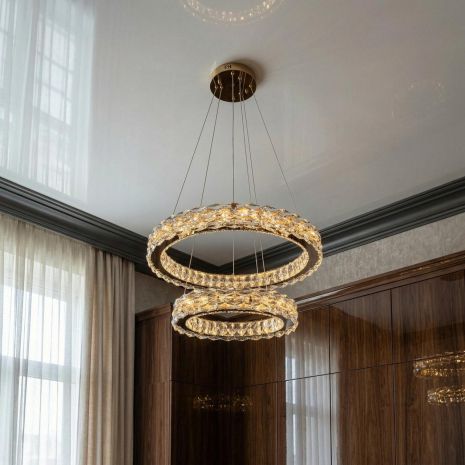 Люстра хрустальная в кухню над столом Diasha 54W до 12 м² цвет Золото 7895/600+400S-gold