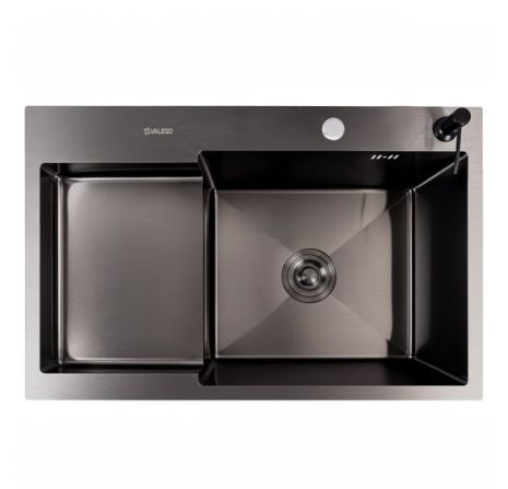 Кухонна мийка з нержавійки CM 78*50C R VALESO Handmade PVD чорна з поглибленою полицею (3,0/0,8)
