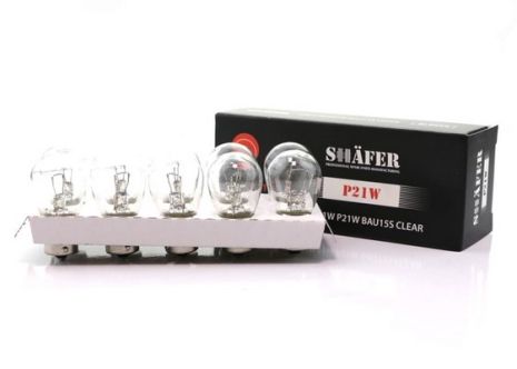 Лампа накаливания 12V 21W P21W BAU15S CLEAR (картонная упаковка по 10шт), SHAFER (SL2034)