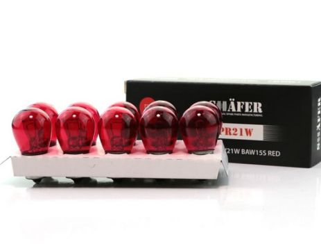 Лампа накаливания PR21W 12V21W BAW15S RED (картонная упаковка по 10шт), SHAFER (SL2028)