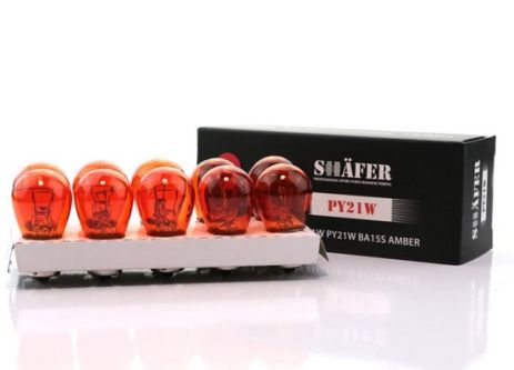 Лампа накаливания 24V 21W PY21W BA15S AMBER (картонная упаковка по 10шт), SHAFER (SL2233)
