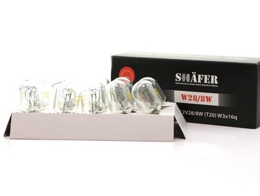 Лампа накаливания W28/8W 12V28/8W (T20) (картонная упаковка по 10шт), SHAFER (SL2029) Лампа накаливания W28/8W 12V28/8W (T20) (картонная упаковка по 10шт), SHAFER (SL2029)