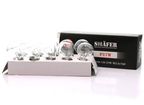 Лампа накаливания P27W 3156 12V27W (картонная упаковка по 10шт), SHAFER (SL2022)