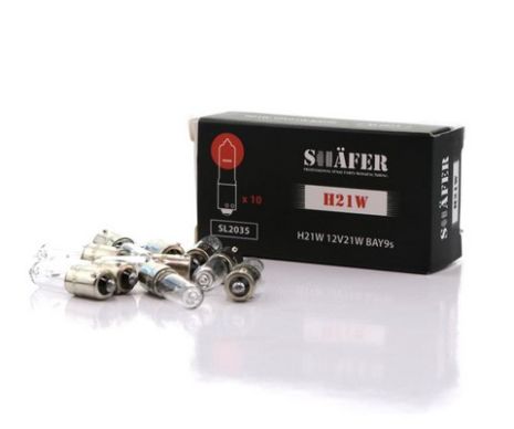 Лампа накаливания H21W 12V21W (картонная упаковка по 10шт), SHAFER (SL2035) Лампа накаливания H21W 12V21W (картонная упаковка по 10шт), SHAFER (SL2035)