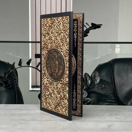 Преміальні нарди з різьбленого чорного каменю "Лев" 470 мм