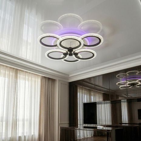 Люстра світлодіодна акрил прозорий Diasha 74W до 18 м² колір Чорний A8180/3+3BK 3col dim