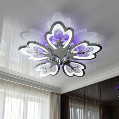 Стельова люстра в вітальню з підсвіткою Diasha 90W до 20 м² колір Хром 8148/5HR 3col dim