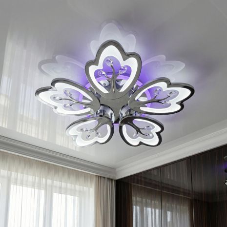 Стельова люстра в вітальню з підсвіткою Diasha 90W до 20 м² колір Хром 8148/5HR 3col dim