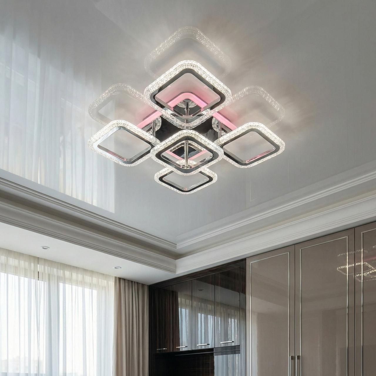Потолкова люстра LED з підсвічуванням Diasha 70W до 16 м² колір Хром AS8170/4+1HR 3col dim Потолкова люстра LED з підсвічуванням Diasha 70W до 16 м² колір Хром AS8170/4+1HR 3col dim