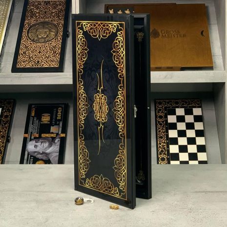 Нарды стеклянные черный узор