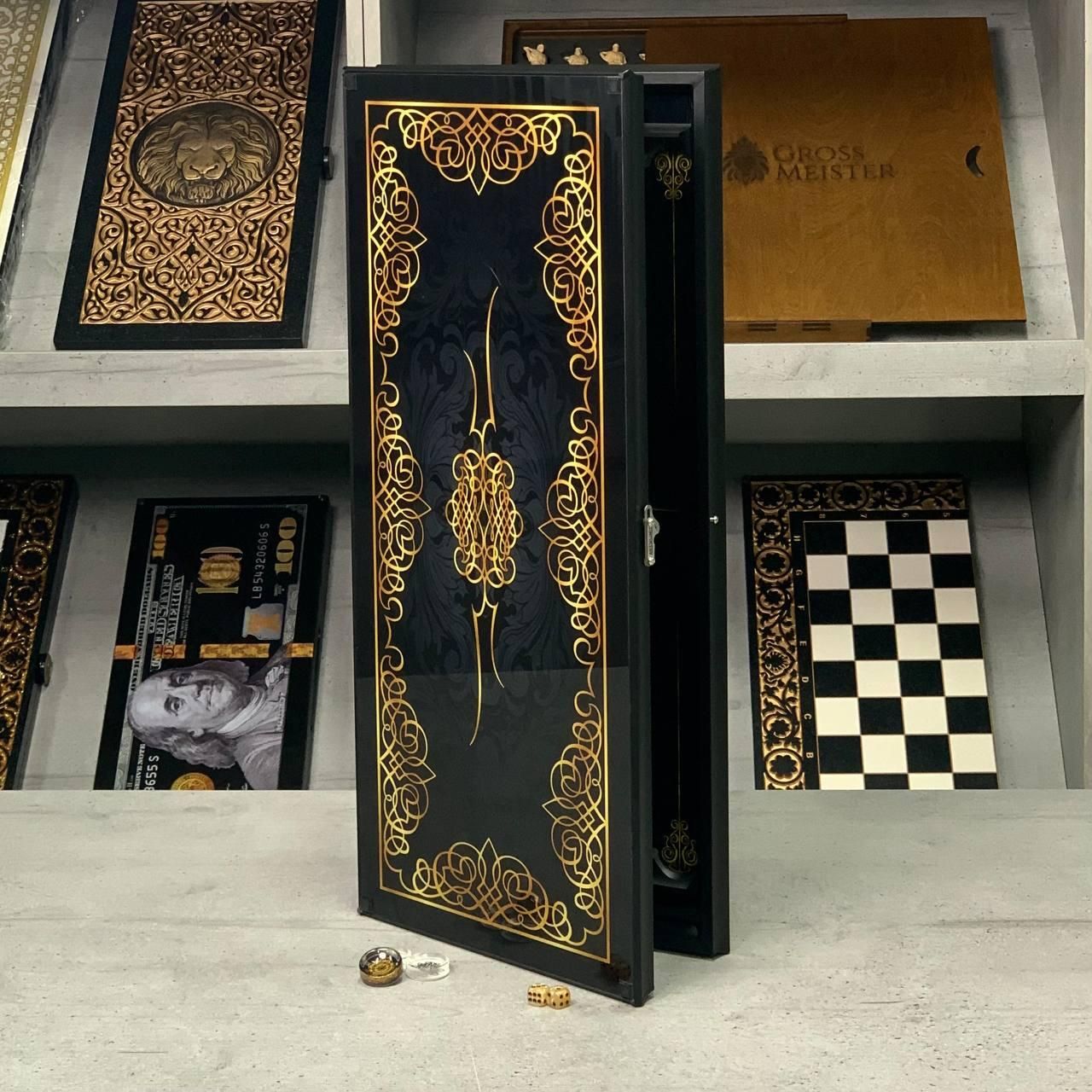 Нарды стеклянные черный узор Нарды стеклянные черный узор