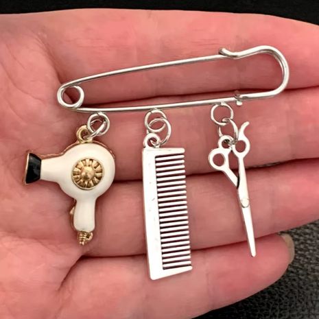 Брошь парикмахерские инструменты ножницы в виде гребня фена