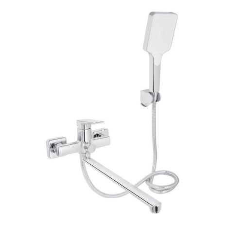 Смеситель для ванны Qtap Crow с длинным поворотным изливом и душевым гарнитуром QTCRO260CRM48647 Chrome