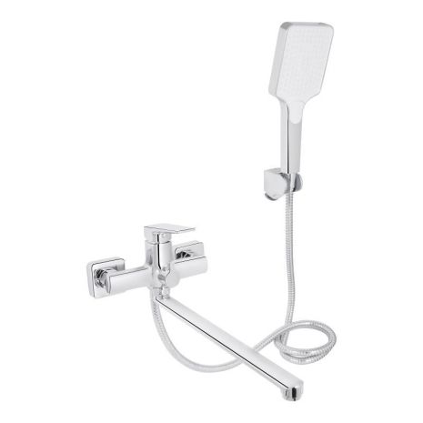 Смеситель для ванны Qtap Crow с длинным поворотным изливом и душевым гарнитуром QTCRO260CRM48647 Chrome