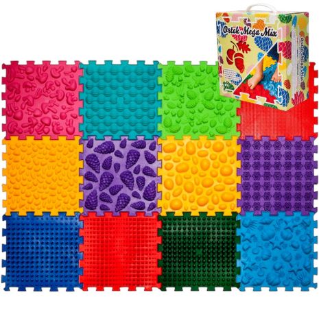 Массажный коврик Ortek Mega Mix 12 элементов для стоп, пазлы, разные текстуры (11024)