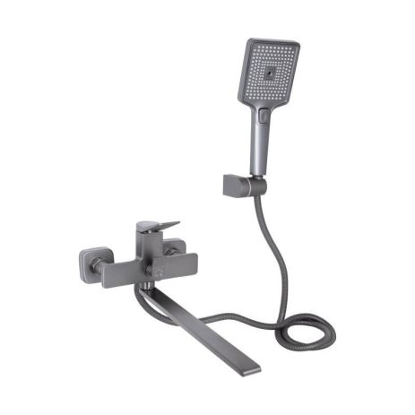 Смеситель для ванны Qtap Presto с длинным поворотным изливом (c душевым гарнитуром) QTPRE2601GRP45583 Graphite